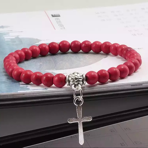 6mm Boho Natural Red Beads Bracelet - Picture 3 of 3